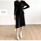 ブラック | ニットワンピース リブ ギャザー | JOCOSA