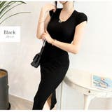 ブラック | ニットワンピース フレンチスリーブ 夏 | JOCOSA