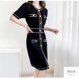 ブラック | ニットワンピース ミディ丈 半袖 | JOCOSA