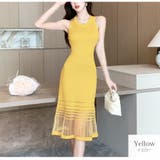 イエロー | ニットワンピース シースルー マルチボーダー | JOCOSA