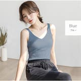 ブルー | ニットトップス ノースリーブ Vネック | JOCOSA