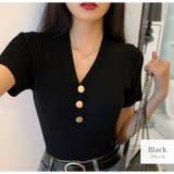 ブラック | ニットトップス 半袖ニット 韓国ファッション | JOCOSA