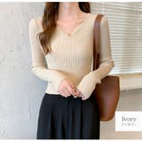 アイボリー | ニットトップス Vネック リブ | JOCOSA