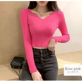 ローズピンク | ニットトップス Vネック リブ | JOCOSA