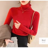 レッド | ニットトップス タートルネック 長袖 | JOCOSA