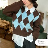 ブラウン | ニット ダイヤ柄 トップス | JOCOSA