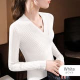 ホワイト | ニットトップス カシュクール風 Vネック | JOCOSA