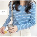 ブルー | ボーダー トップス ニット | JOCOSA