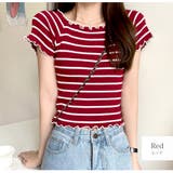 レッド | メロウフリル ボーダー 半袖 | JOCOSA