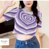 パープル | 半袖 ニット ショート丈 | JOCOSA