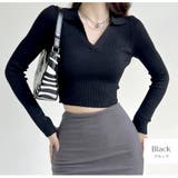 ブラック | ニット トップス 襟付きVネック | JOCOSA