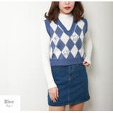 ブルー | ニットベスト トップス ダイヤ柄 | JOCOSA