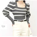 グレー | ニット スクエアネック ボーダー | JOCOSA