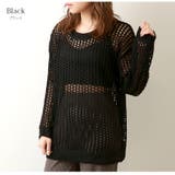 ブラック | メッシュトップス ニット 透かし編み | JOCOSA
