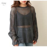 グレー | メッシュトップス ニット 透かし編み | JOCOSA