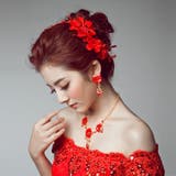 レッドモチーフフラワー ブライダルヘア飾り 結婚式ヘアアクセサリー | JS FASHION | 詳細画像2 