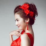 レッドモチーフフラワー ブライダルヘア飾り 結婚式ヘアアクセサリー | JS FASHION | 詳細画像3 