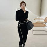 オープンショルダー リブニットワンピース ウエストリボン | JS FASHION | 詳細画像3