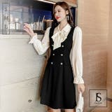パーティードレス レイヤード風Aラインワンピース 首元リボン | JS FASHION | 詳細画像1