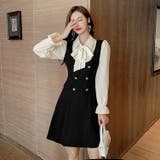 パーティードレス レイヤード風Aラインワンピース 首元リボン | JS FASHION | 詳細画像3