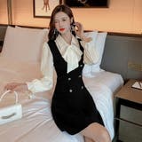 パーティードレス レイヤード風Aラインワンピース 首元リボン | JS FASHION | 詳細画像5