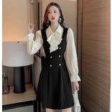 パーティードレス レイヤード風Aラインワンピース 首元リボン | JS FASHION | 詳細画像6