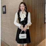 パーティードレス レイヤード風Aラインワンピース 首元リボン | JS FASHION | 詳細画像8