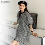 ボーダーワンピース ぽわん袖 半袖 | JS FASHION | 詳細画像1