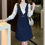 レイヤード風 Aラインワンピース ボウタイ | JS FASHION | 詳細画像2 