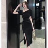 タイトワンピース アシンメトリーネック ゴールドボタン | JS FASHION | 詳細画像4