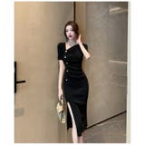 タイトワンピース アシンメトリーネック ゴールドボタン | JS FASHION | 詳細画像7
