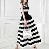 ボーダー柄ワンピース ノースリーブ 白黒 | JS FASHION | 詳細画像3