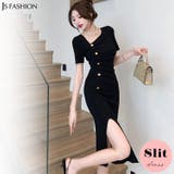 タイトワンピース アシンメトリーネック ゴールドボタン | JS FASHION | 詳細画像1