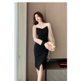 タイトワンピ 異素材切替 パール付き | JS FASHION | 詳細画像8 