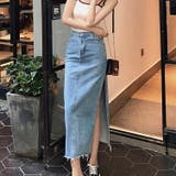 デニムスカート 深いスリット入り 裾切りっぱなし | JS FASHION | 詳細画像1