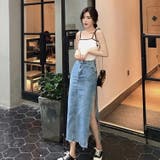 デニムスカート 深いスリット入り 裾切りっぱなし | JS FASHION | 詳細画像4