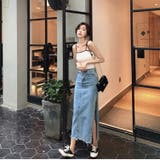デニムスカート 深いスリット入り 裾切りっぱなし | JS FASHION | 詳細画像5