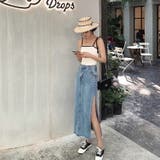 デニムスカート 深いスリット入り 裾切りっぱなし | JS FASHION | 詳細画像6
