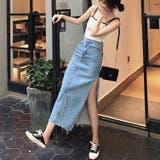 デニムスカート 深いスリット入り 裾切りっぱなし | JS FASHION | 詳細画像8