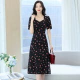 花柄ワンピース ダイヤモンドネック スリット入り | JS FASHION | 詳細画像4 