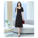 花柄ワンピース ダイヤモンドネック スリット入り | JS FASHION | 詳細画像6 