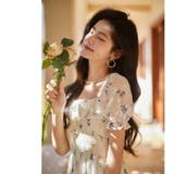 花柄ワンピ 胸元シャーリング シフォン | JS FASHION | 詳細画像3