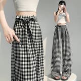 ギンガムチェック柄 ロングパンツ ウエストゴム | JS FASHION | 詳細画像1