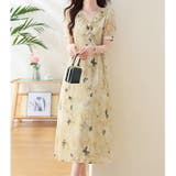 蝶々柄ワンピース フリル Vネック | JS FASHION | 詳細画像1