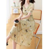 蝶々柄ワンピース フリル Vネック | JS FASHION | 詳細画像7
