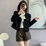 ツイードジャケット 黒 ノーカラージャケット | JS FASHION | 詳細画像1