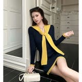 バイカラー ニットワンピース ショール付きデザイン | JS FASHION | 詳細画像4