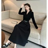 Vネック 切替 ロングニットワンピース | JS FASHION | 詳細画像1 