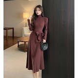 ハイネック リブニットワンピース ブラウン | JS FASHION | 詳細画像5 