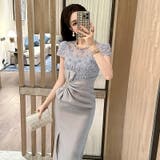 パーティードレス フラワーレース切替 リボンデザイン | JS FASHION | 詳細画像1
